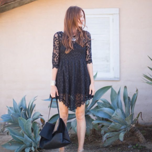Free People Dresses & Skirts - Free People Black Lacey Leaf Mesh Dress